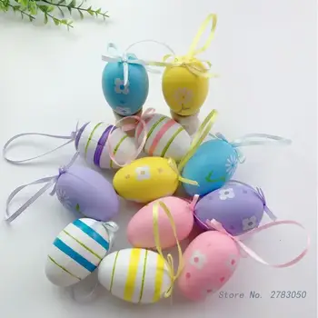 12Pcs Coloridos Ovos de Páscoa Feliz Páscoa Decorações Pintadas Ovos de Aves DIY de Artesanato Crianças Dom Favor de Decoração de Casa de Festa de Páscoa