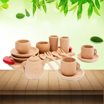 1Set Mesa de Madeira Ferramentas de Chá de Panela Xícara de Chá de Chá de Festa para o JOGO de Casa de bonecas de Brinquedo 0