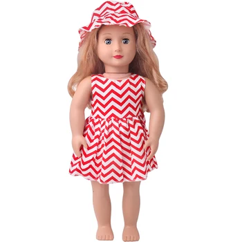 De 18 Polegadas de Boneca Americana Roupas de Meninas de Verão Ondulado Vermelho Vestido + Chapéu de Recém-nascidos roupas de Banho do Bebê Brinquedos Ajuste 43 Cm Menino Boneca de Presente c957 0