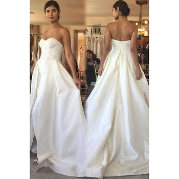 Simples, Uma Linha De Vestidos De Casamento De 2019 Nova Namorada De Varredura De Deformação Apliques De Renda Zíper De Casamento Vestidos De Noiva Vestido De Festa