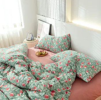 Vintage pastoral verde conjuntos de cama,design de tricô de algodão twin completo, rainha, rei de têxteis lar folha plana fronha de capa de edredão 0